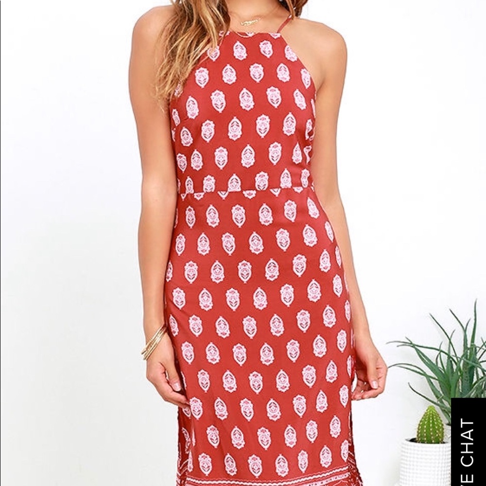 Lulus RESPEITO RUST RED PRINT MIDI DRES